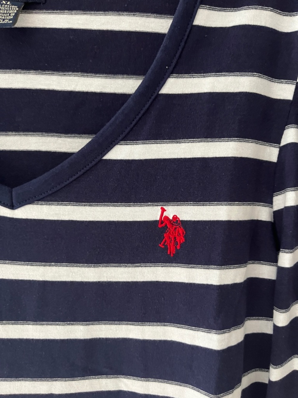 U.S. Polo Assn. Navy & White Striped Top with Red Emblem Sz. XL - Picture 3 of 8